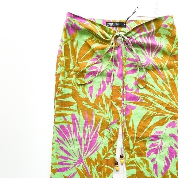 Zara NWT Linen Tropical Print Midi Skirt - Picture 7 of 14